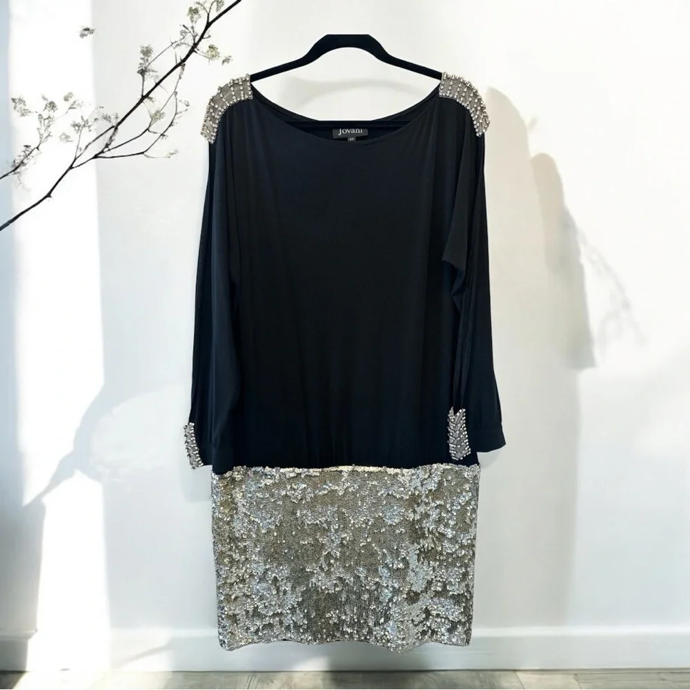 Jovani Black and Silver Dress with Sequin - Picture 2 of 12